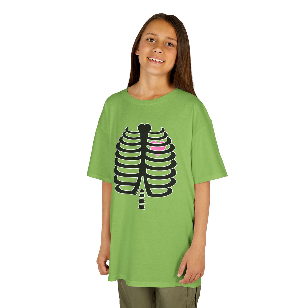 Black Skeleton Ribcage with Pink Heart Halloween Children's T-Shirt by TOOLOUD