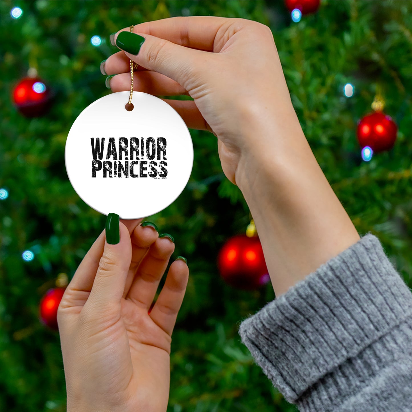 Warrior Princess Black and White Holiday Ornament – Available in 4 Shapes by TOOLOUD