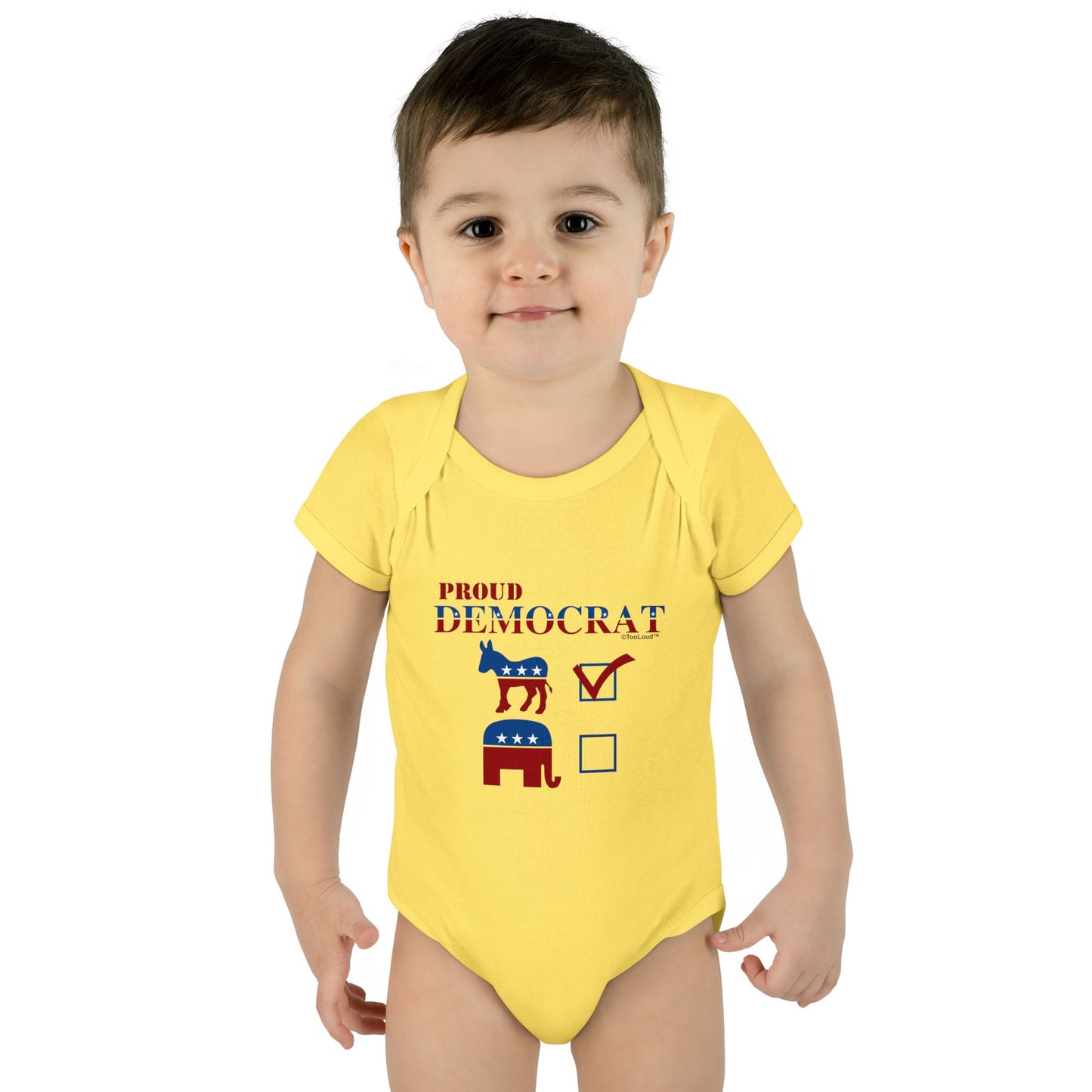 Proud Democrat Checkmark Baby Romper Bodysuit by TOOLOUD