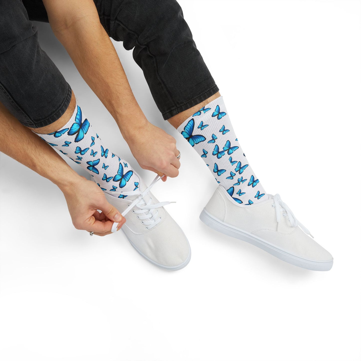 Blue Butterfly Morph AOP Design – Stylish and Vibrant Adult Socks by TOOLOUD