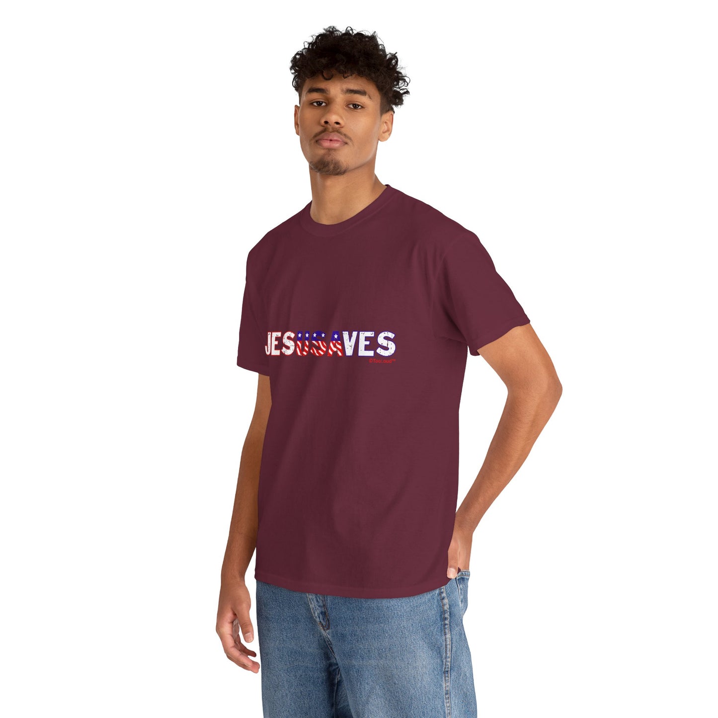 JesUSAves - Jesus Saves USA Design Adult Dark T-Shirt by TOOLOUD