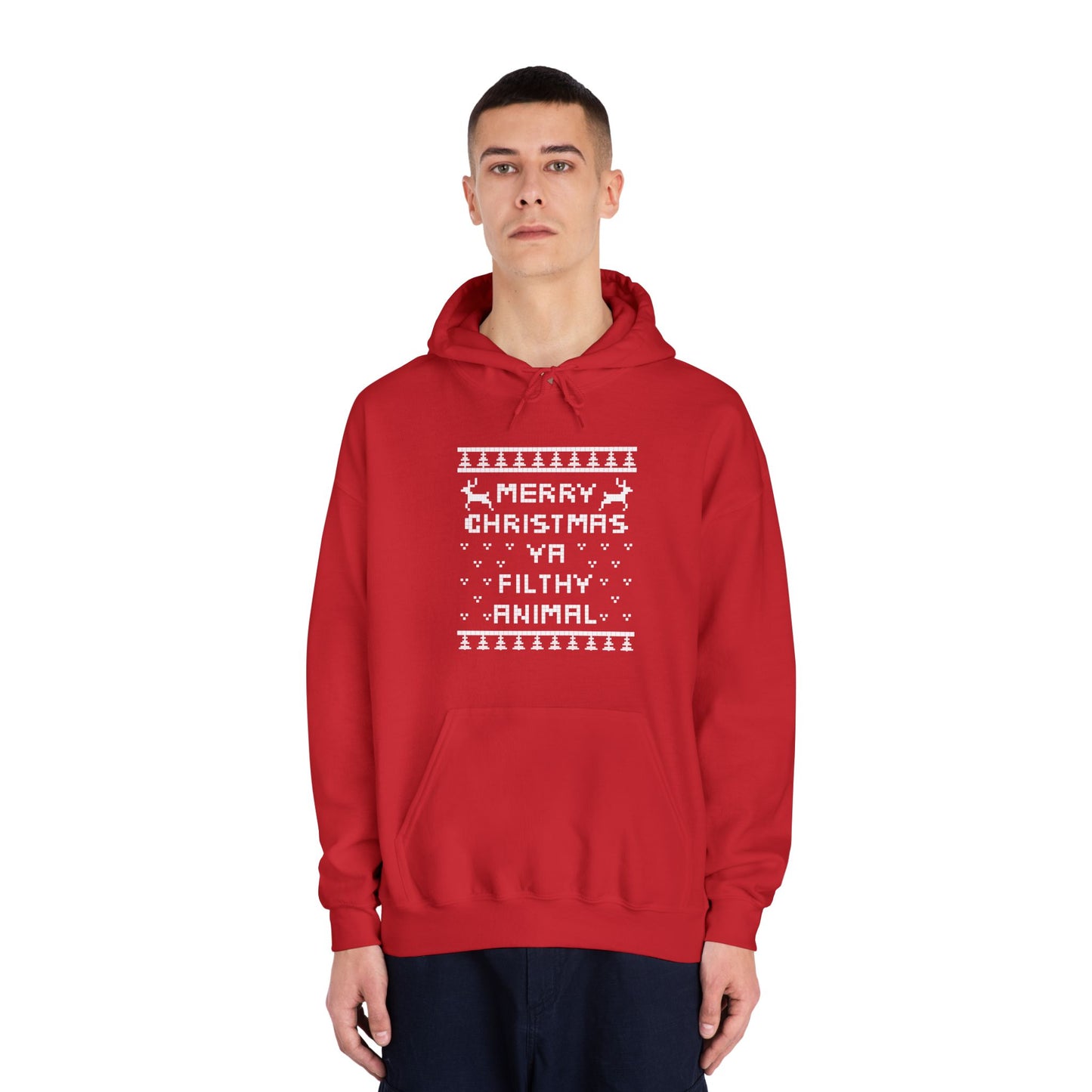 Merry Christmas Ya Filthy Animal Faux Christmas Sweater Adult Hoodie Sweatshirt