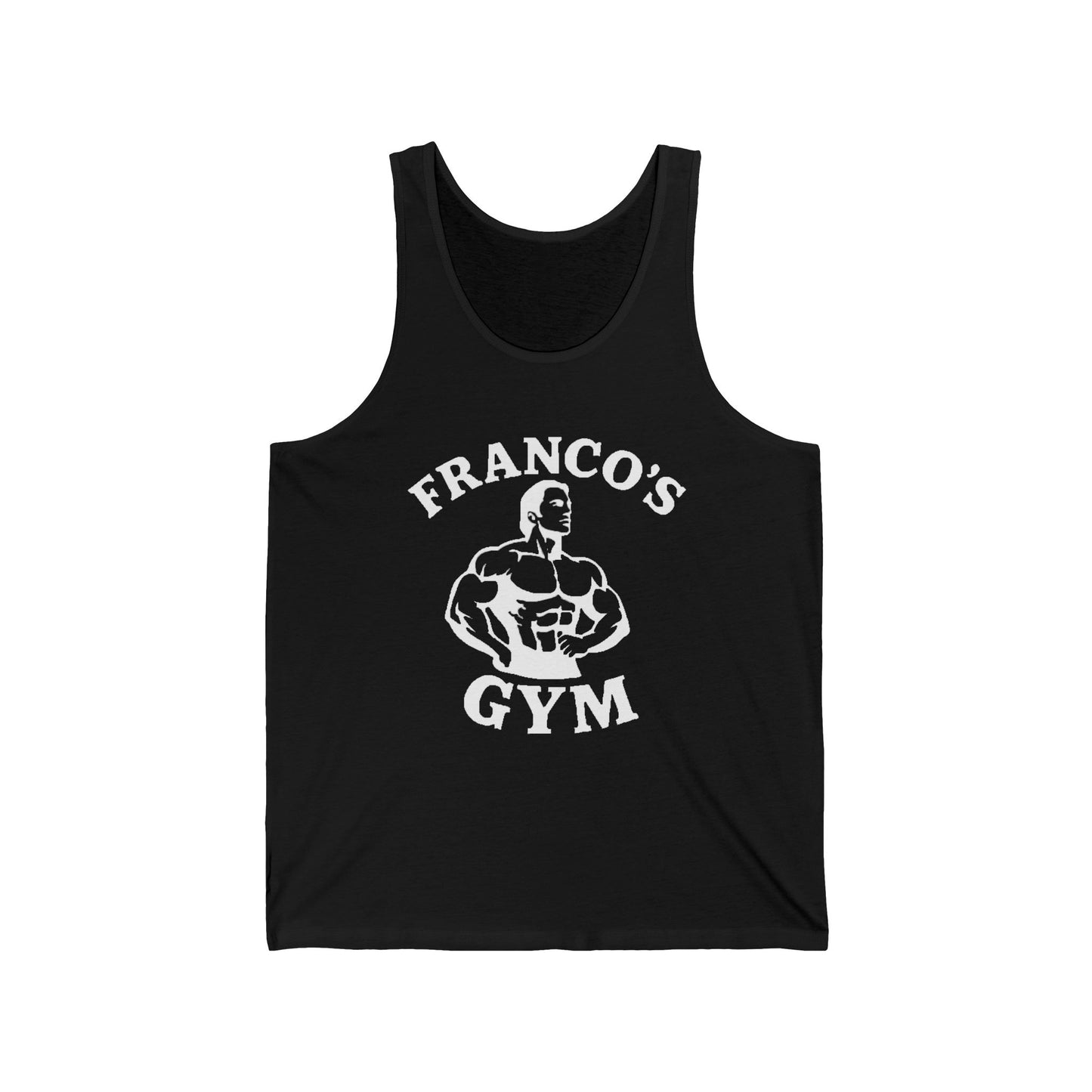 Franco’s Gym Retro Bodybuilder Unisex Jersey Tank – Vintage 80s Fitness Style Print