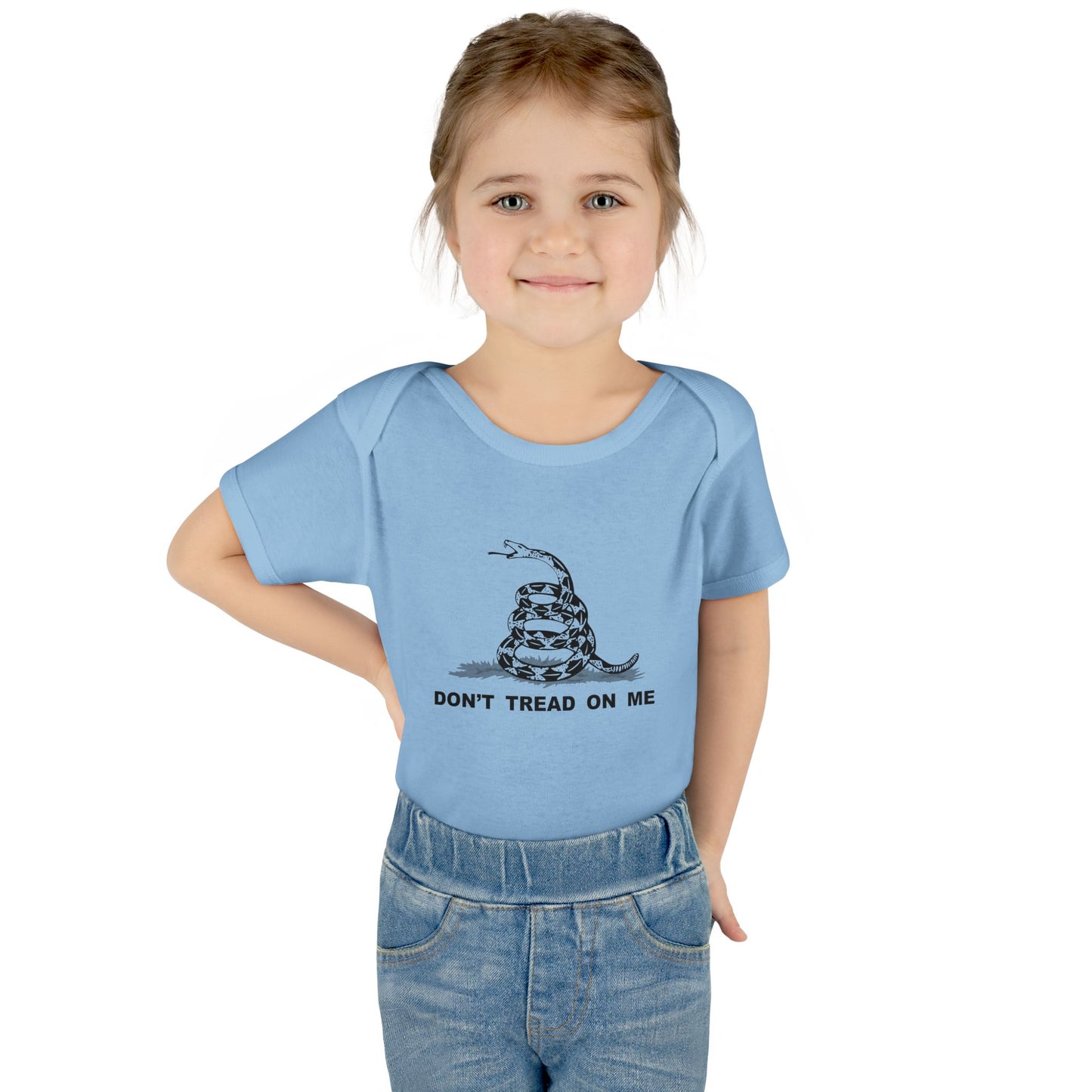 Subdued Don't Tread On Me Gadsden Flag Rattlesnake Infant One Piece Bodysuit by TOOLOUD