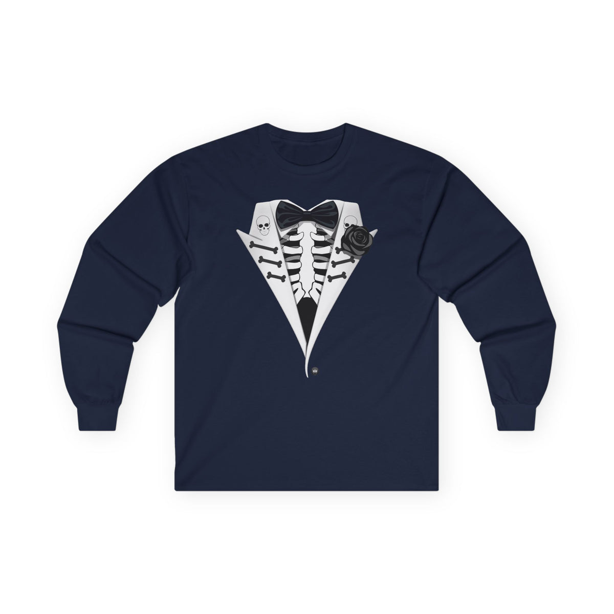 Skeleton Tuxedo Halloween Adult Long Sleeve Dark T-Shirt by TOOLOUD
