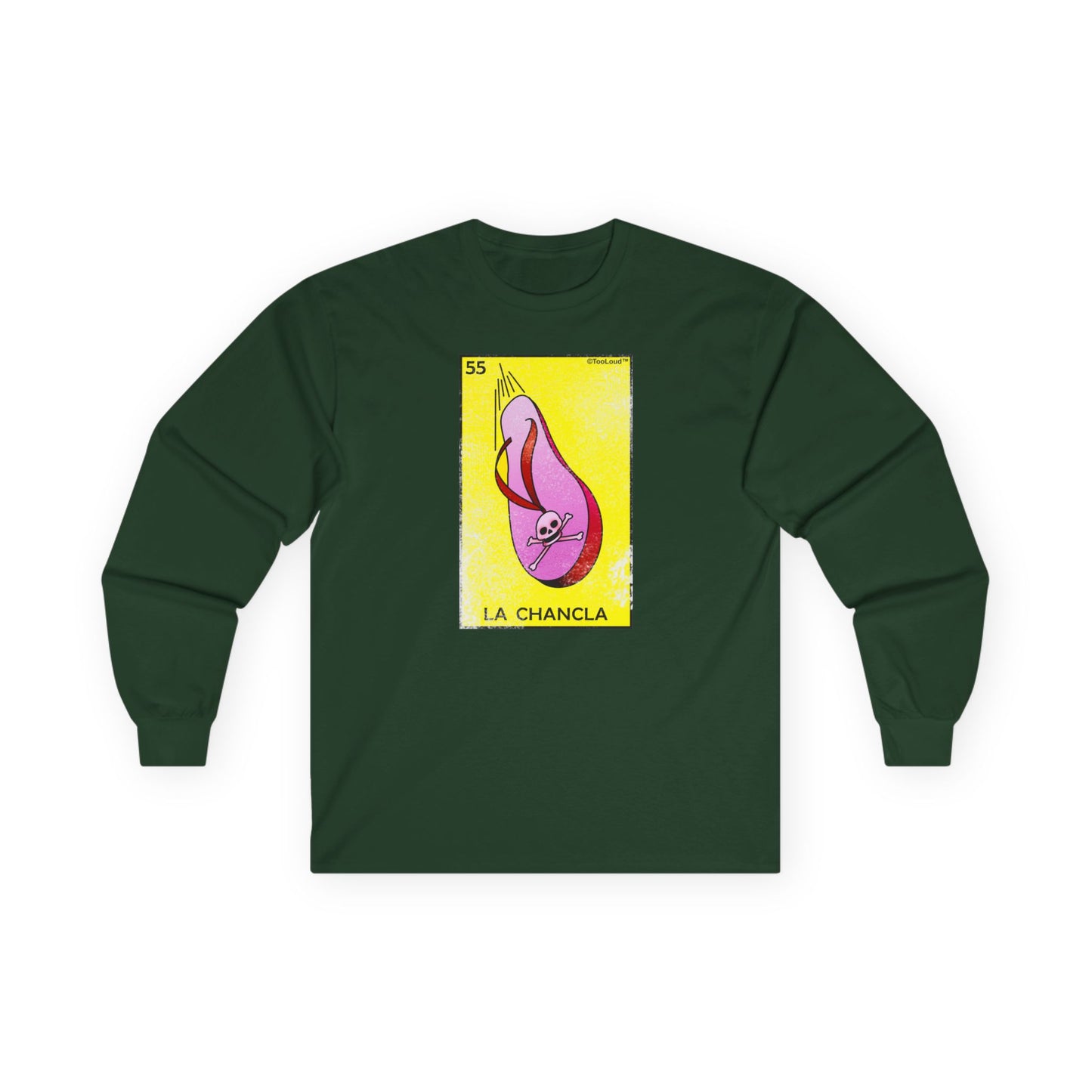 La Chancla Lotería Distressed Adult Long Sleeve Dark T-Shirt by TOOLOUD