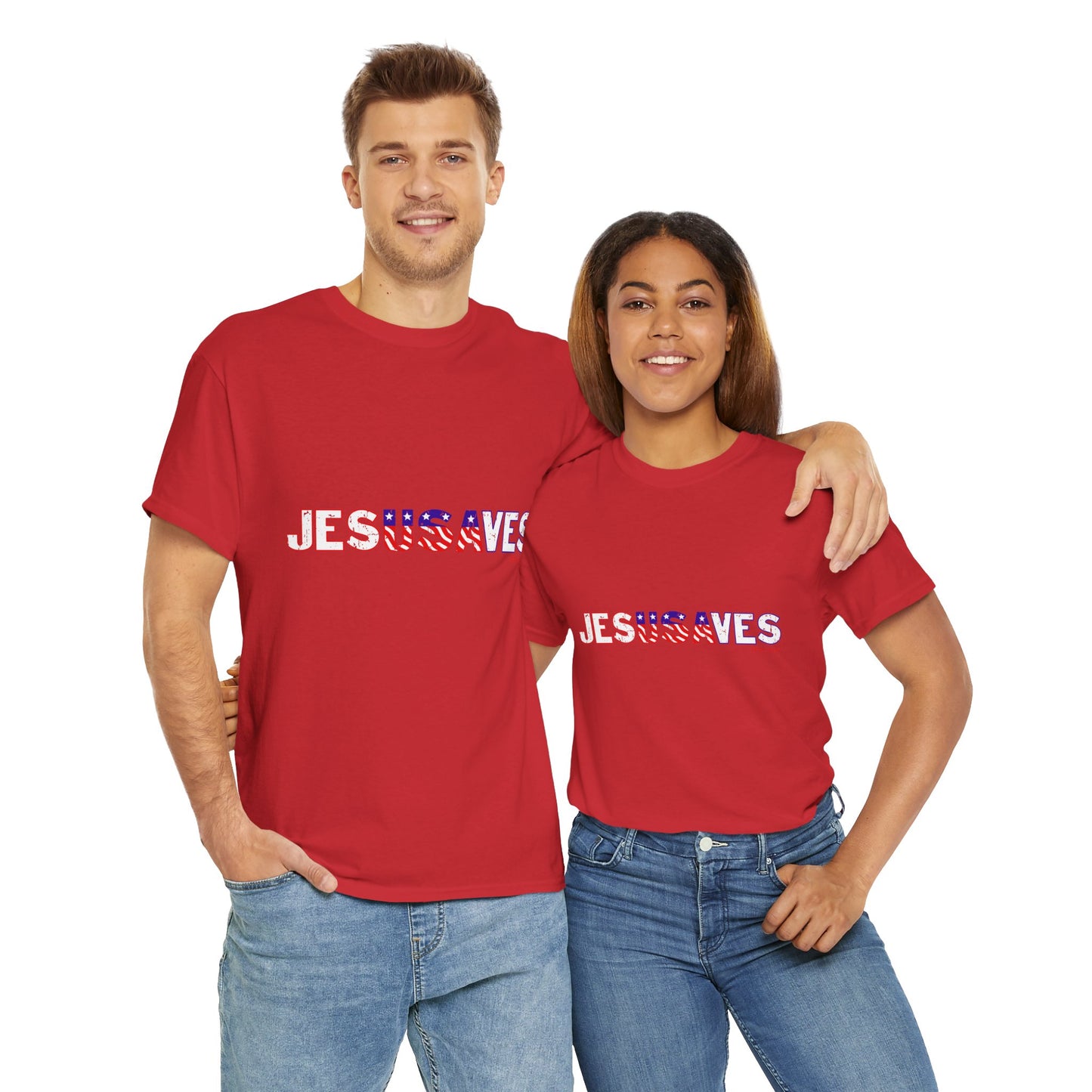 JesUSAves - Jesus Saves USA Design Adult Dark T-Shirt by TOOLOUD