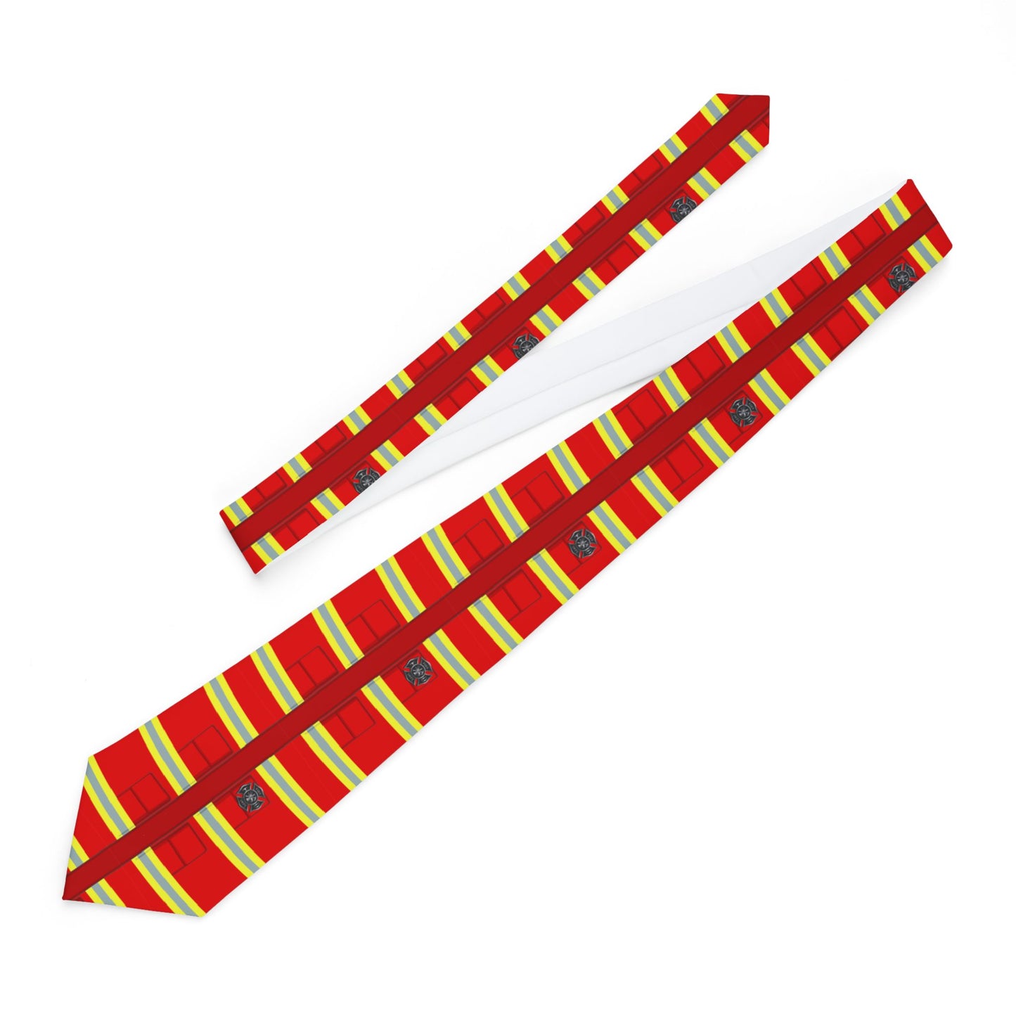 Firefighter Red AOP Printed White Necktie All Over Print by TOOLOUD