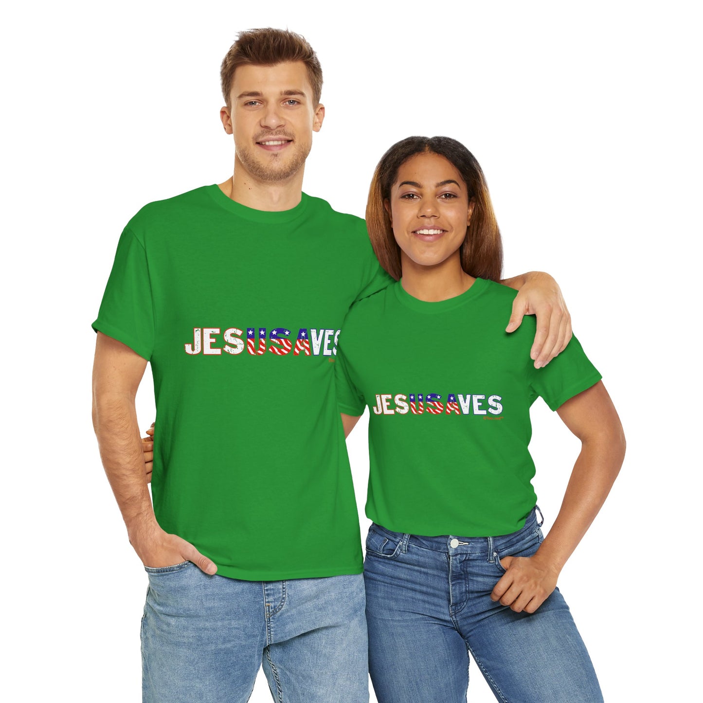 JesUSAves - Jesus Saves USA Design Adult Dark T-Shirt by TOOLOUD