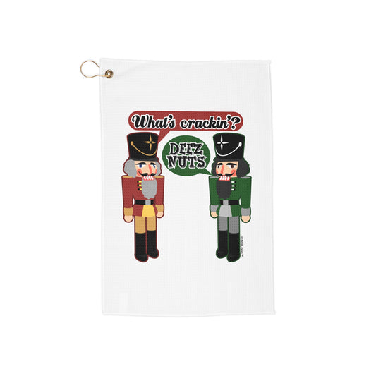 Whats Crackin – Deez Nuts Micro Terry Grommet Golf Towel (16" x 25") by TOOLOUD