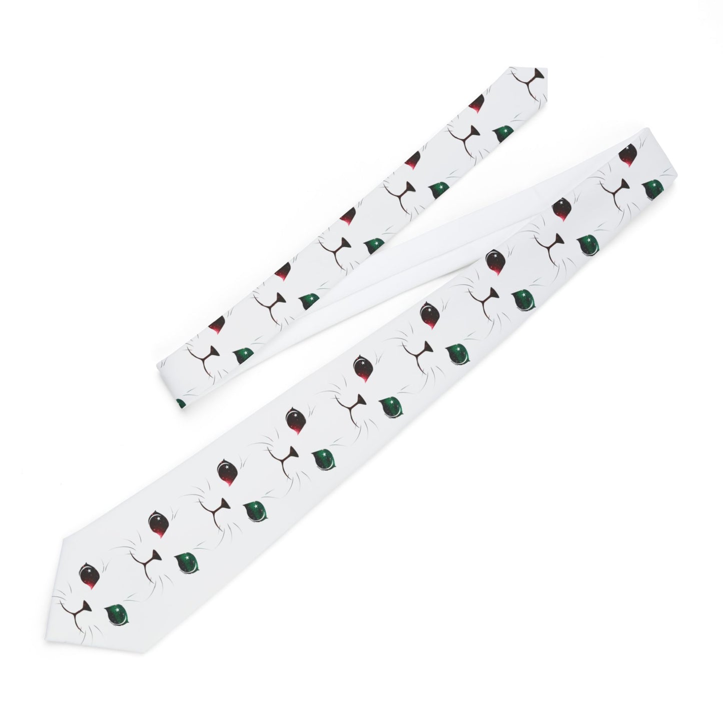 Adorable Space Cat Printed AOP White Necktie by TOOLOUD
