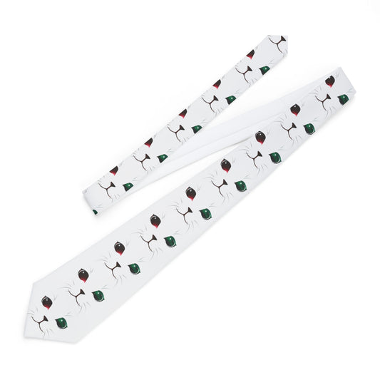 Adorable Space Cat Printed AOP White Necktie by TOOLOUD