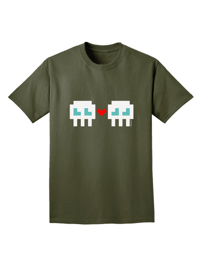 8-Bit Skull Love - Boy and Boy Adult Dark T-Shirt-Mens T-Shirt-TooLoud-Military-Green-Small-Davson Sales