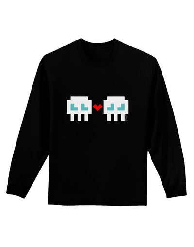 8-Bit Skull Love - Boy and Boy Adult Long Sleeve Dark T-Shirt-TooLoud-Black-Small-Davson Sales