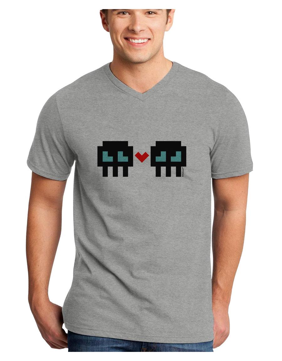 8-Bit Skull Love - Boy and Boy Adult V-Neck T-shirt-Mens V-Neck T-Shirt-TooLoud-White-Small-Davson Sales