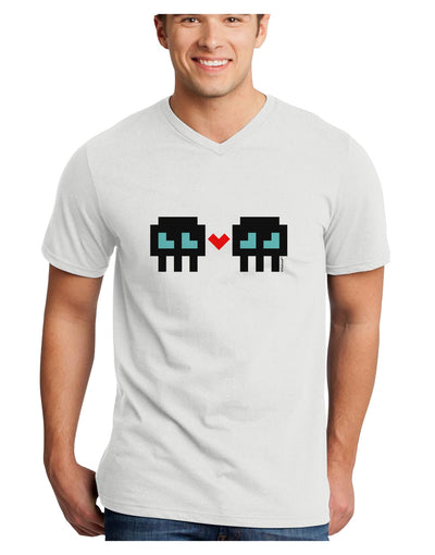 8-Bit Skull Love - Boy and Boy Adult V-Neck T-shirt-Mens V-Neck T-Shirt-TooLoud-White-Small-Davson Sales