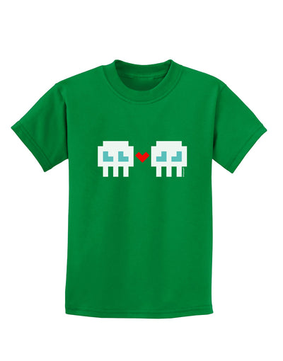 8-Bit Skull Love - Boy and Boy Childrens Dark T-Shirt-Childrens T-Shirt-TooLoud-Kelly-Green-X-Small-Davson Sales