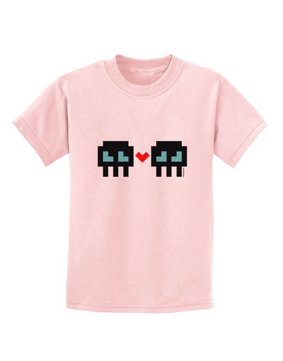 8-Bit Skull Love - Boy and Boy Childrens T-Shirt-Childrens T-Shirt-TooLoud-PalePink-X-Small-Davson Sales