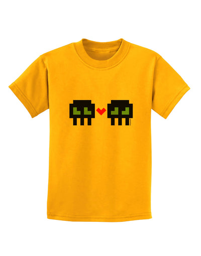 8-Bit Skull Love - Boy and Boy Childrens T-Shirt-Childrens T-Shirt-TooLoud-Gold-X-Small-Davson Sales