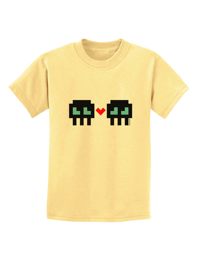 8-Bit Skull Love - Boy and Boy Childrens T-Shirt-Childrens T-Shirt-TooLoud-Daffodil-Yellow-X-Small-Davson Sales
