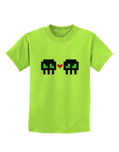 8-Bit Skull Love - Boy and Boy Childrens T-Shirt-Childrens T-Shirt-TooLoud-Lime-Green-X-Small-Davson Sales