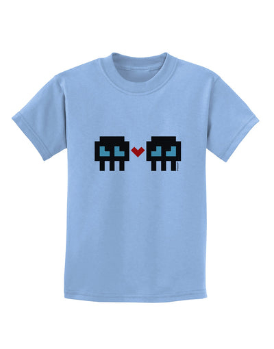 8-Bit Skull Love - Boy and Boy Childrens T-Shirt-Childrens T-Shirt-TooLoud-Light-Blue-X-Small-Davson Sales