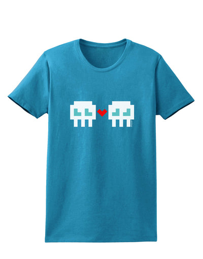 8-Bit Skull Love - Boy and Boy Womens Dark T-Shirt-TooLoud-Turquoise-X-Small-Davson Sales