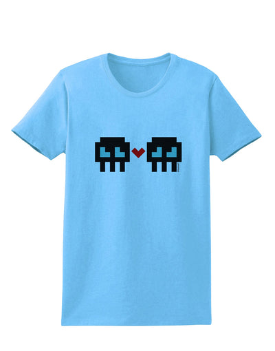 8-Bit Skull Love - Boy and Boy Womens T-Shirt-Womens T-Shirt-TooLoud-Aquatic-Blue-X-Small-Davson Sales