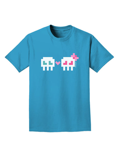 8-Bit Skull Love - Boy and Girl Adult Dark T-Shirt-Mens T-Shirt-TooLoud-Turquoise-Small-Davson Sales