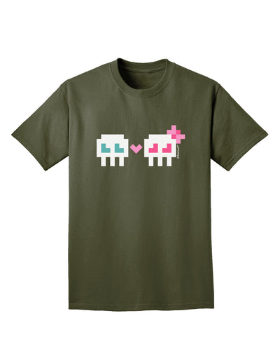 8-Bit Skull Love - Boy and Girl Adult Dark T-Shirt-Mens T-Shirt-TooLoud-Military-Green-Small-Davson Sales