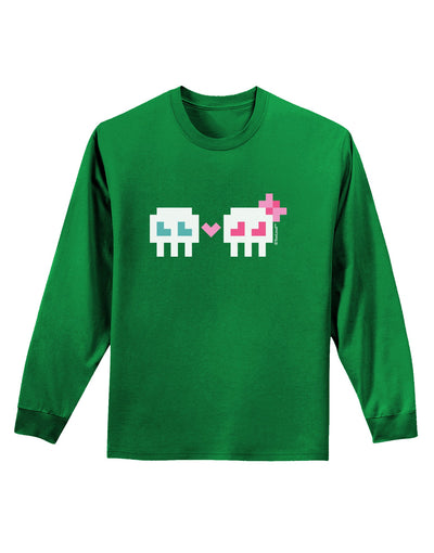 8-Bit Skull Love - Boy and Girl Adult Long Sleeve Dark T-Shirt-TooLoud-Kelly-Green-Small-Davson Sales