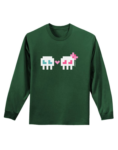 8-Bit Skull Love - Boy and Girl Adult Long Sleeve Dark T-Shirt-TooLoud-Dark-Green-Small-Davson Sales