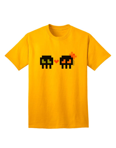 8-Bit Skull Love - Boy and Girl Adult T-Shirt-Mens T-Shirt-TooLoud-Gold-Small-Davson Sales