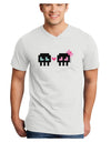 8-Bit Skull Love - Boy and Girl Adult V-Neck T-shirt-Mens V-Neck T-Shirt-TooLoud-White-Small-Davson Sales
