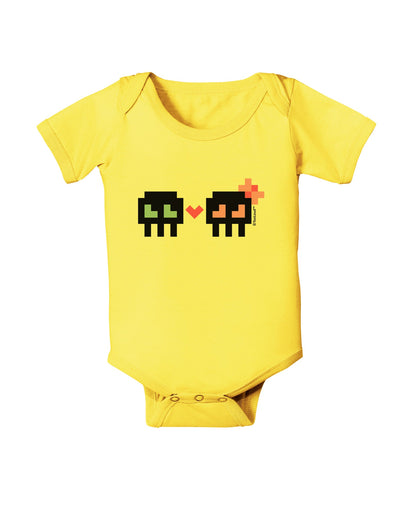 8-Bit Skull Love - Boy and Girl Baby Romper Bodysuit-Baby Romper-TooLoud-Yellow-06-Months-Davson Sales