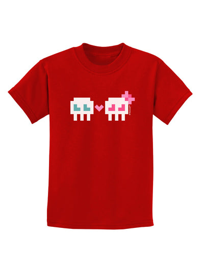 8-Bit Skull Love - Boy and Girl Childrens Dark T-Shirt-Childrens T-Shirt-TooLoud-Red-X-Small-Davson Sales