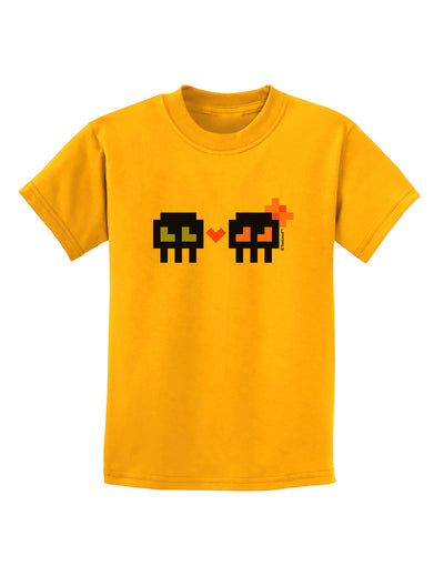 8-Bit Skull Love - Boy and Girl Childrens T-Shirt-Childrens T-Shirt-TooLoud-Gold-X-Small-Davson Sales
