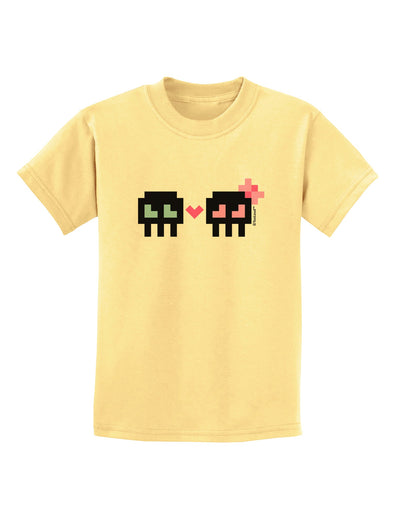 8-Bit Skull Love - Boy and Girl Childrens T-Shirt-Childrens T-Shirt-TooLoud-Daffodil-Yellow-X-Small-Davson Sales