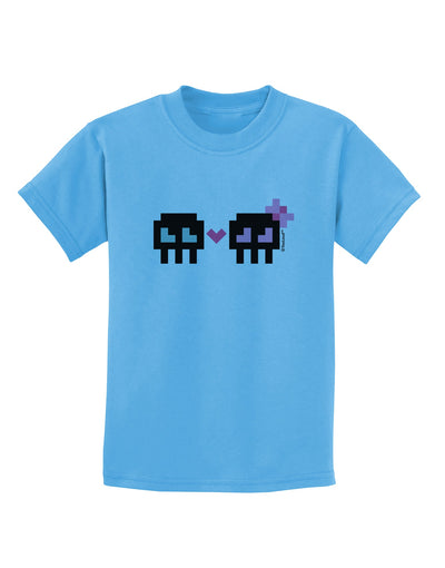 8-Bit Skull Love - Boy and Girl Childrens T-Shirt-Childrens T-Shirt-TooLoud-Aquatic-Blue-X-Small-Davson Sales