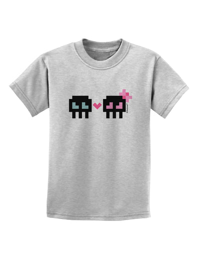 8-Bit Skull Love - Boy and Girl Childrens T-Shirt-Childrens T-Shirt-TooLoud-AshGray-X-Small-Davson Sales