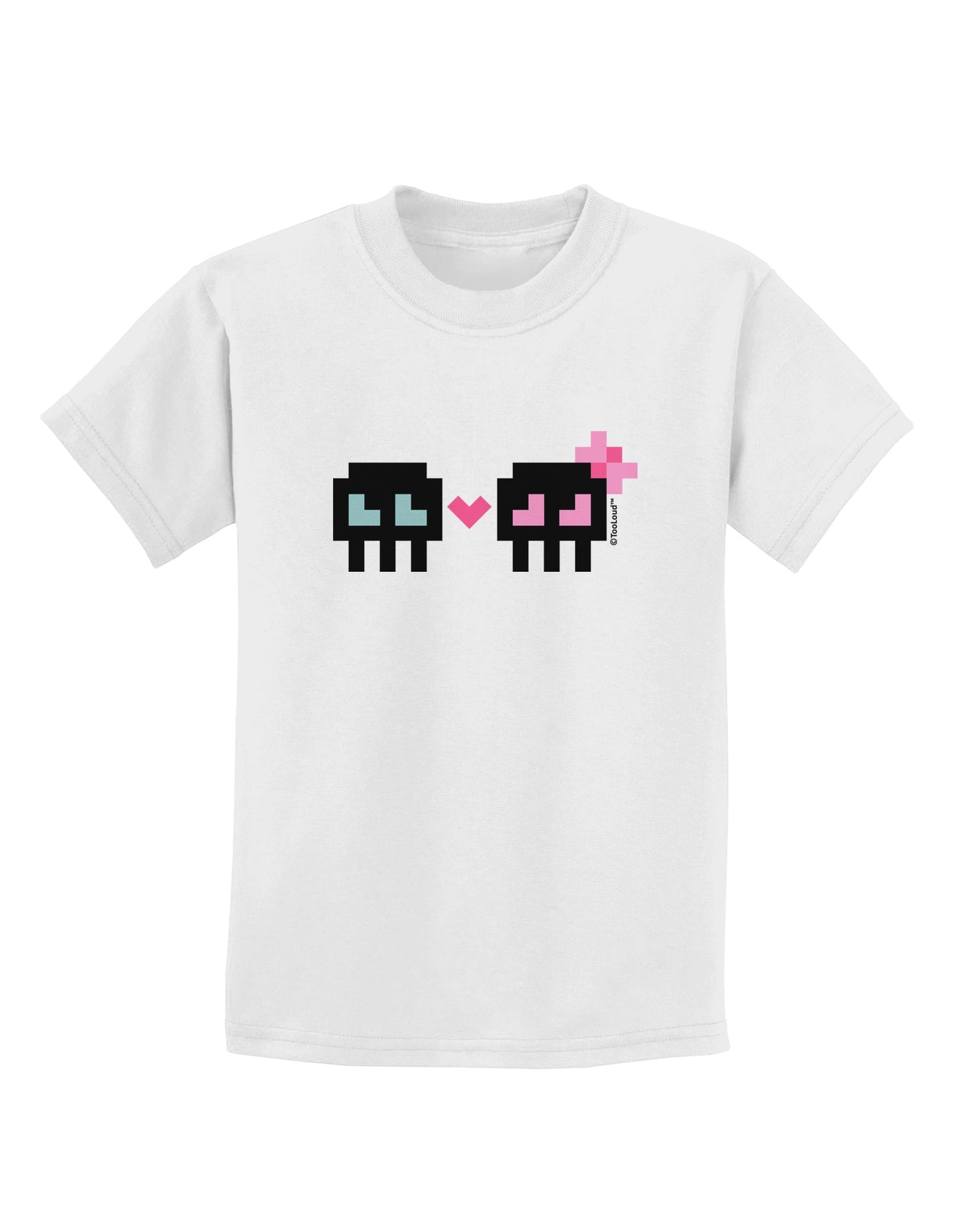 8-Bit Skull Love - Boy and Girl Childrens T-Shirt-Childrens T-Shirt-TooLoud-White-X-Small-Davson Sales