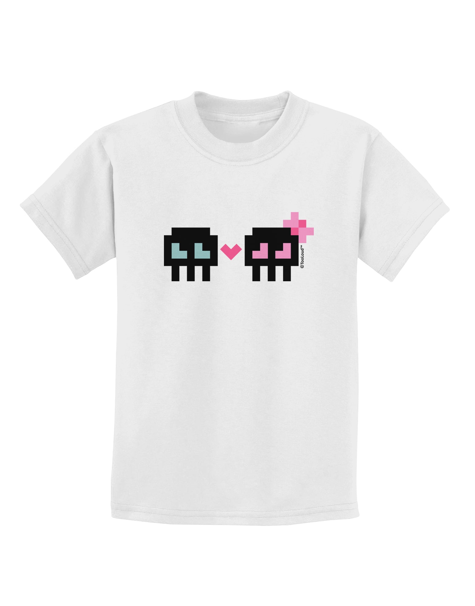 8-Bit Skull Love - Boy and Girl Childrens T-Shirt-Childrens T-Shirt-TooLoud-White-X-Small-Davson Sales