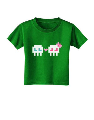 8-Bit Skull Love - Boy and Girl Toddler T-Shirt Dark-Toddler T-Shirt-TooLoud-Clover-Green-2T-Davson Sales