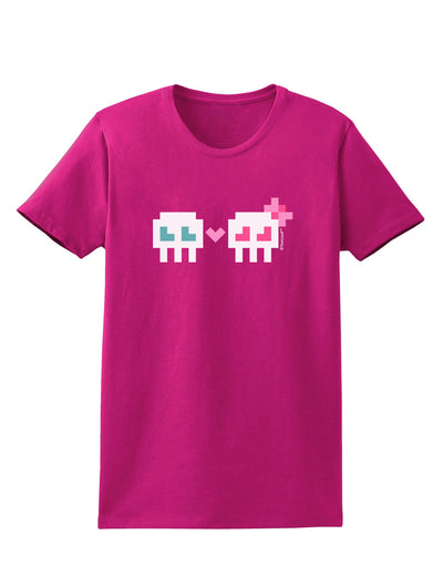 8-Bit Skull Love - Boy and Girl Womens Dark T-Shirt-TooLoud-Hot-Pink-Small-Davson Sales