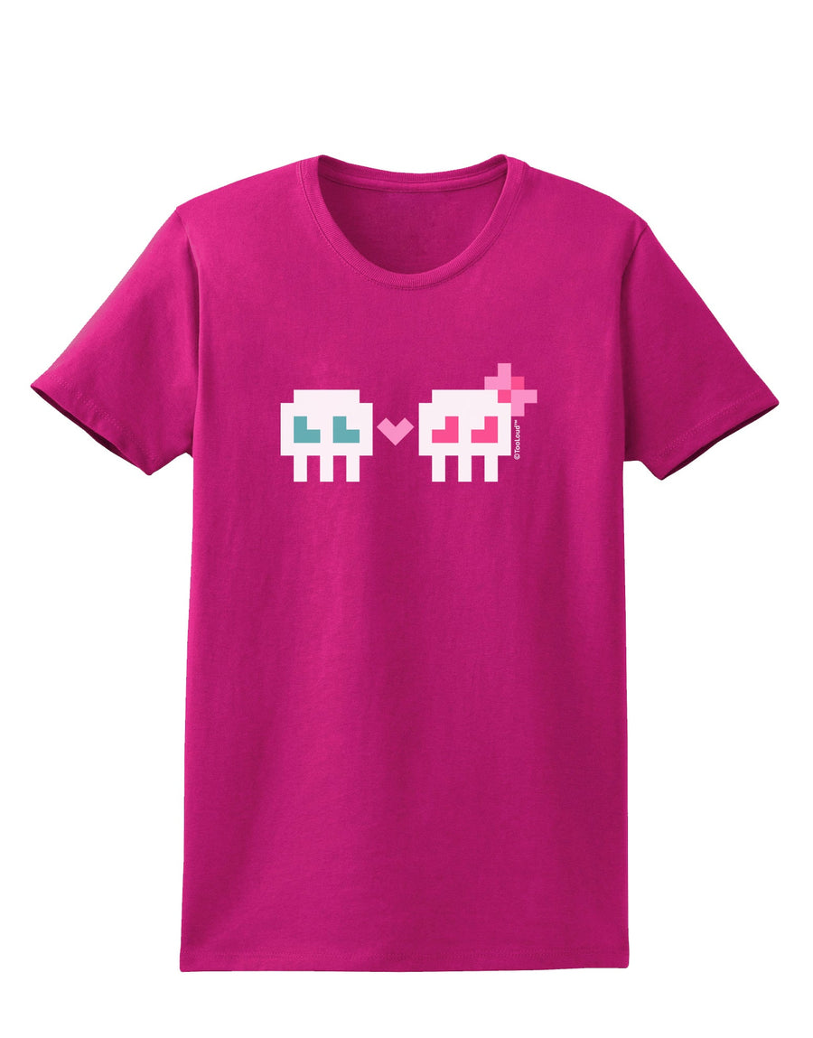 8-Bit Skull Love - Boy and Girl Womens Dark T-Shirt-TooLoud-Black-X-Small-Davson Sales