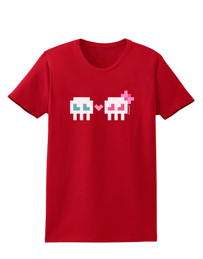 8-Bit Skull Love - Boy and Girl Womens Dark T-Shirt-TooLoud-Red-X-Small-Davson Sales