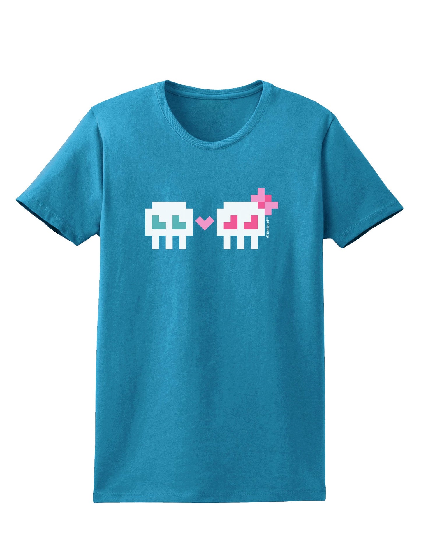 8-Bit Skull Love - Boy and Girl Womens Dark T-Shirt-TooLoud-Turquoise-X-Small-Davson Sales