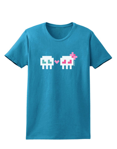 8-Bit Skull Love - Boy and Girl Womens Dark T-Shirt-TooLoud-Turquoise-X-Small-Davson Sales