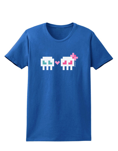 8-Bit Skull Love - Boy and Girl Womens Dark T-Shirt-TooLoud-Royal-Blue-X-Small-Davson Sales