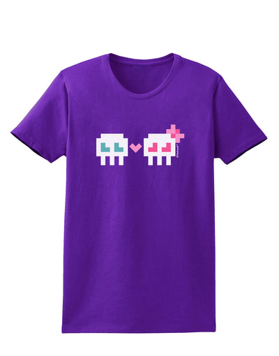 8-Bit Skull Love - Boy and Girl Womens Dark T-Shirt-TooLoud-Purple-X-Small-Davson Sales